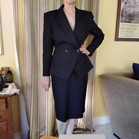2 piece wool pinstripe suit with peplum jacket - Picture 1 of 3